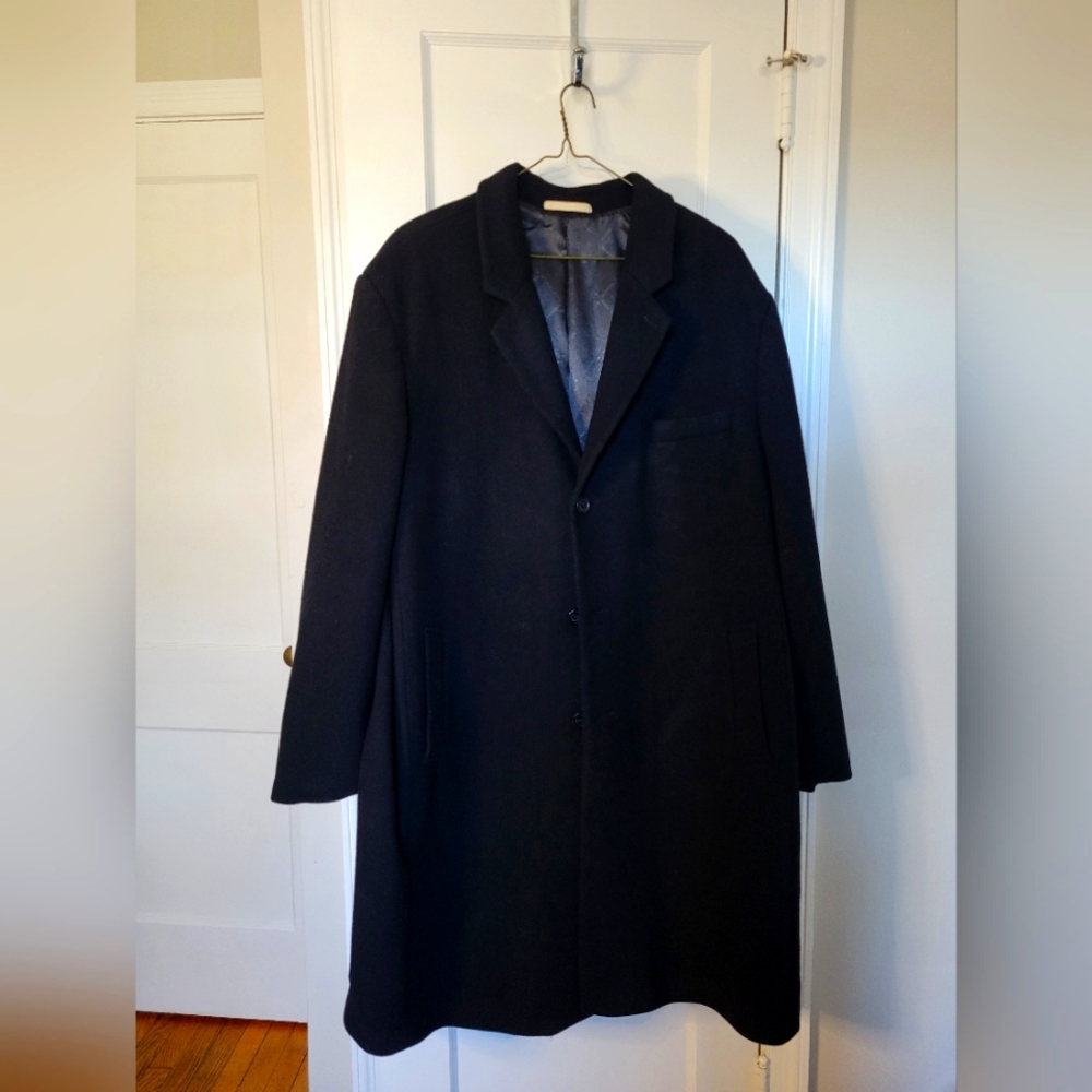 Michael Kors Black Wool and Cashmere Blend Overcoat size 54L
